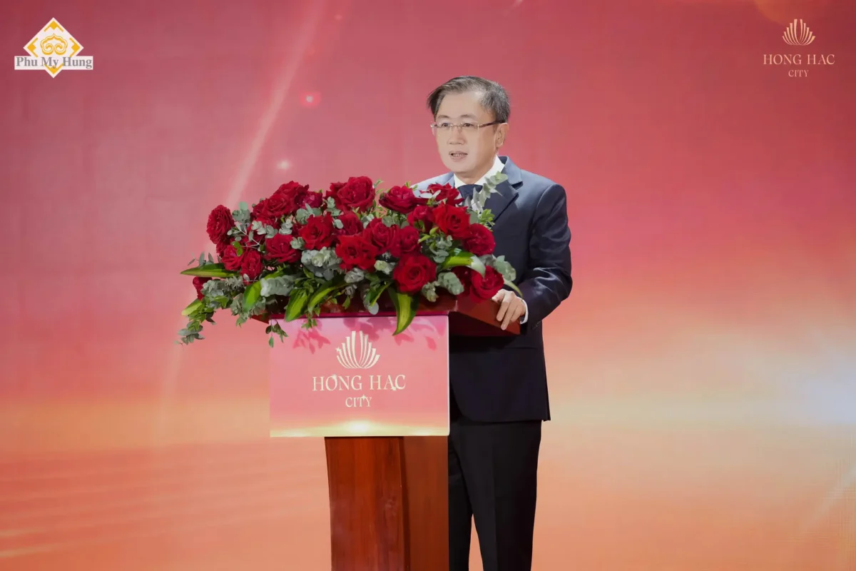 Ông TRƯƠNG QUỐC HƯNG - Phó Tổng Giám đốc Công ty TNHH Phát triển Phú Mỹ Hưng phát biểu ra mắt dự án vào ngày 19/4/2025